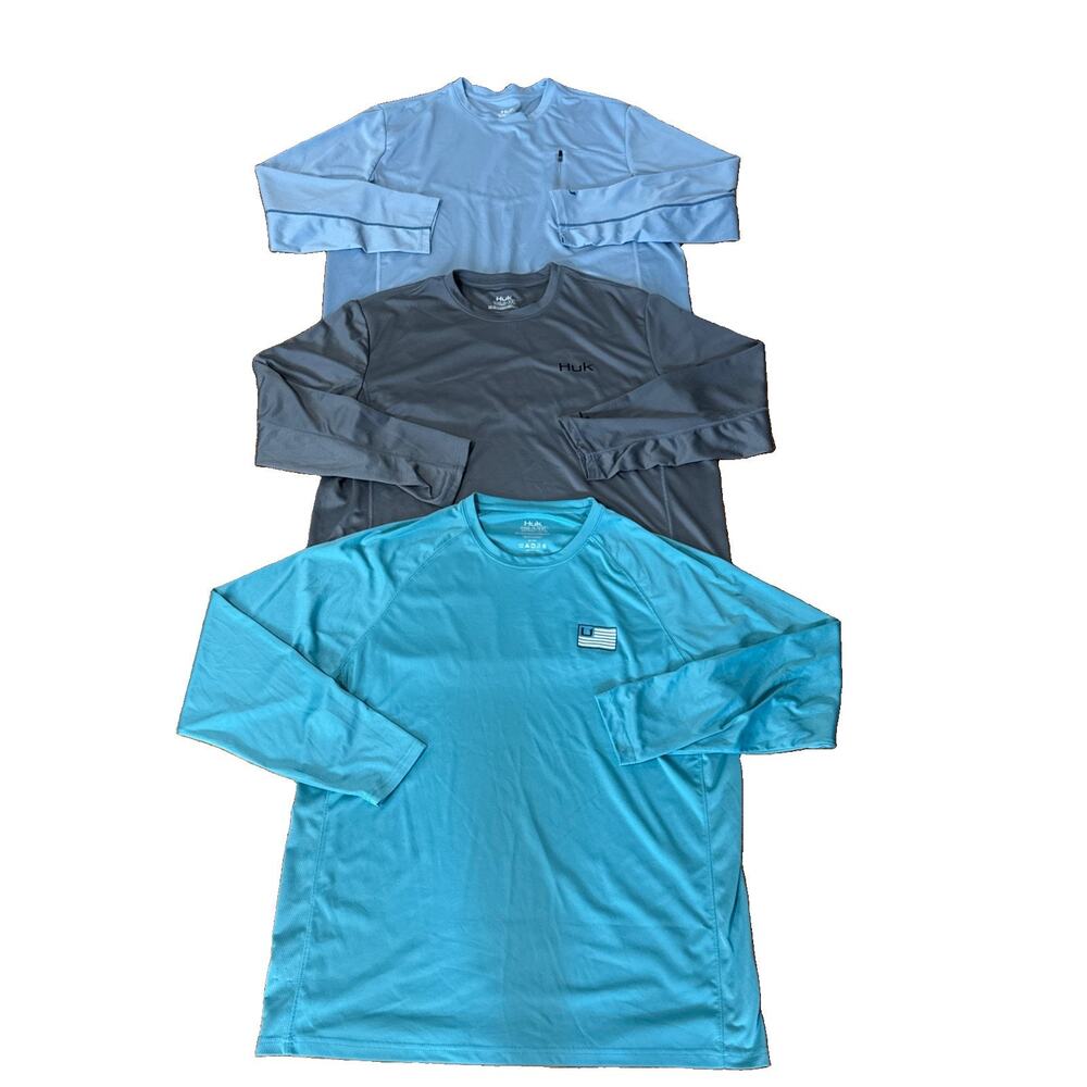 Lot Of 3 Huk Fishing Long Sleeve Shirts Men’s XXL Performance Active